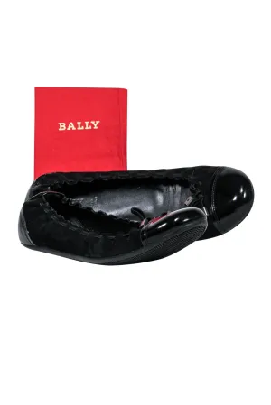 Bally - Black Suede Flats w/ Patent Leather Trim Sz 10