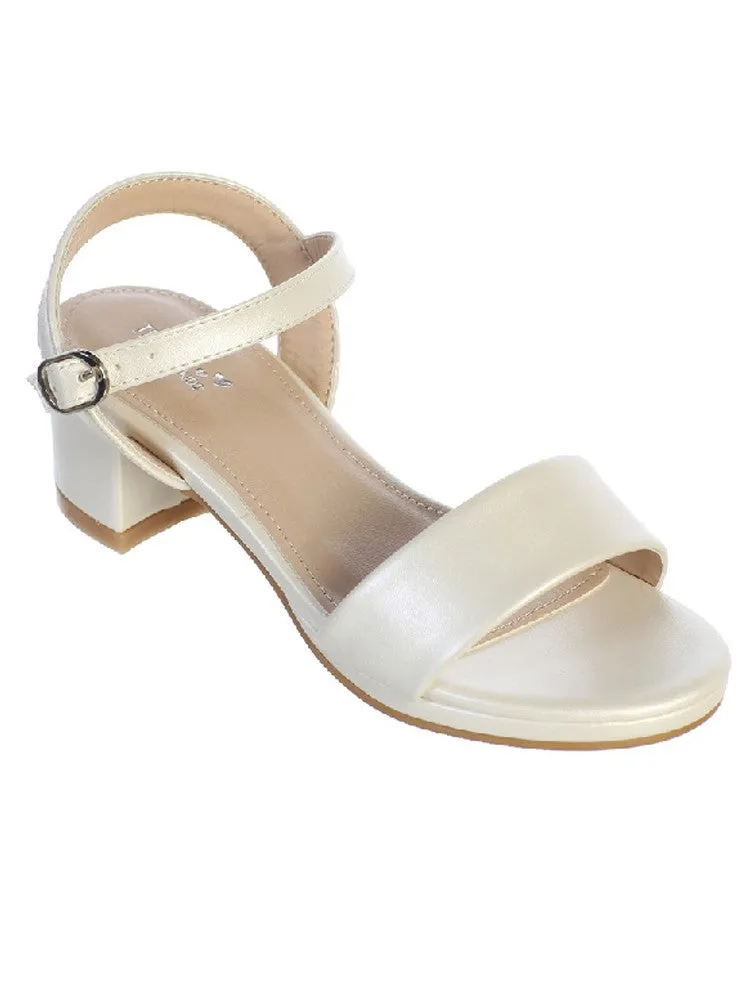 Big Girls Ivory Block Heel Buckle Closure Sandals 11-5 Kids