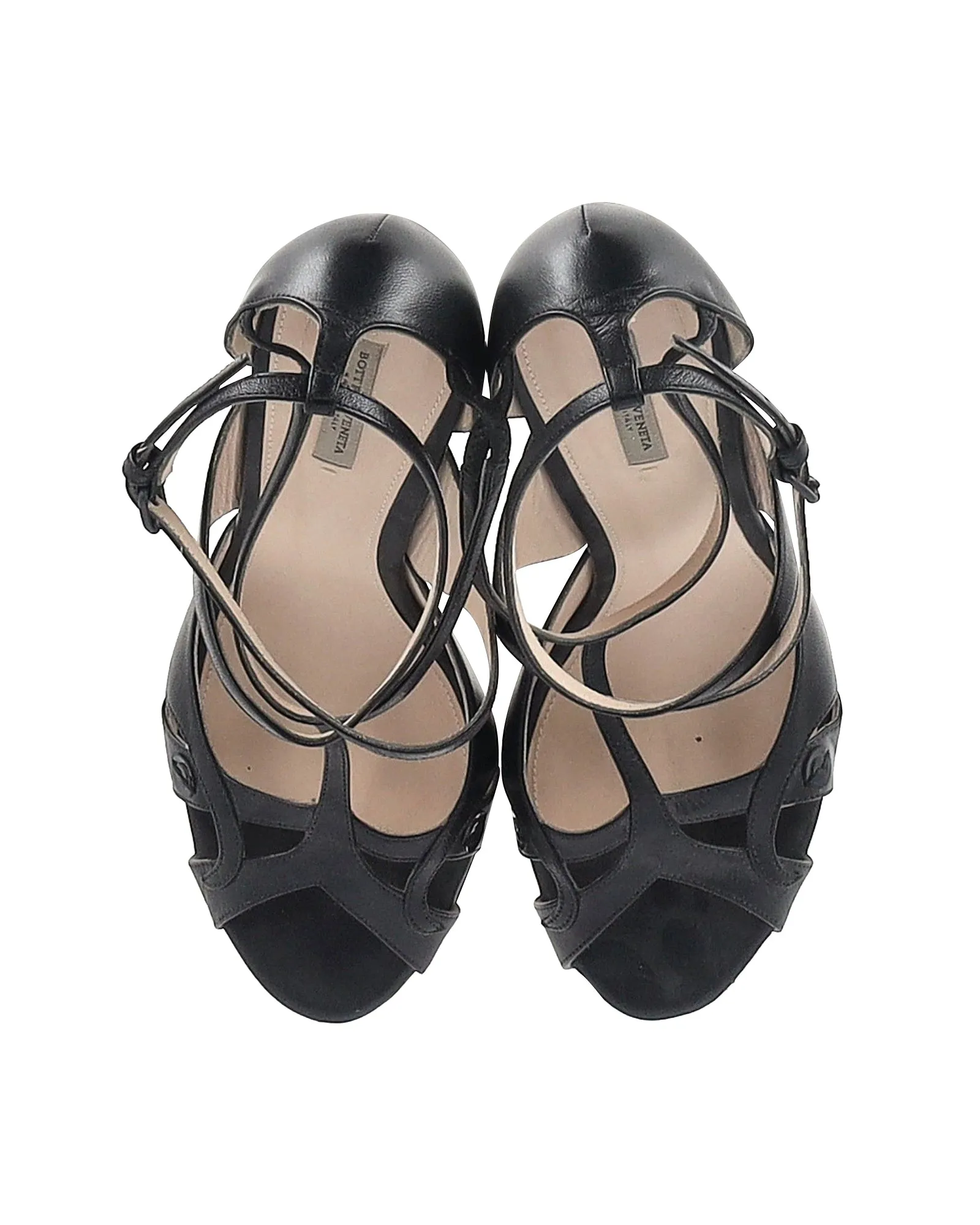 Bottega Veneta Cut-Out High Heel Sandals in Black Leather