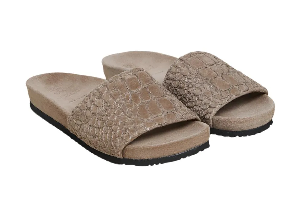 Brunello Cucinelli Women's Leather Brown Slide Sandals In New Ice