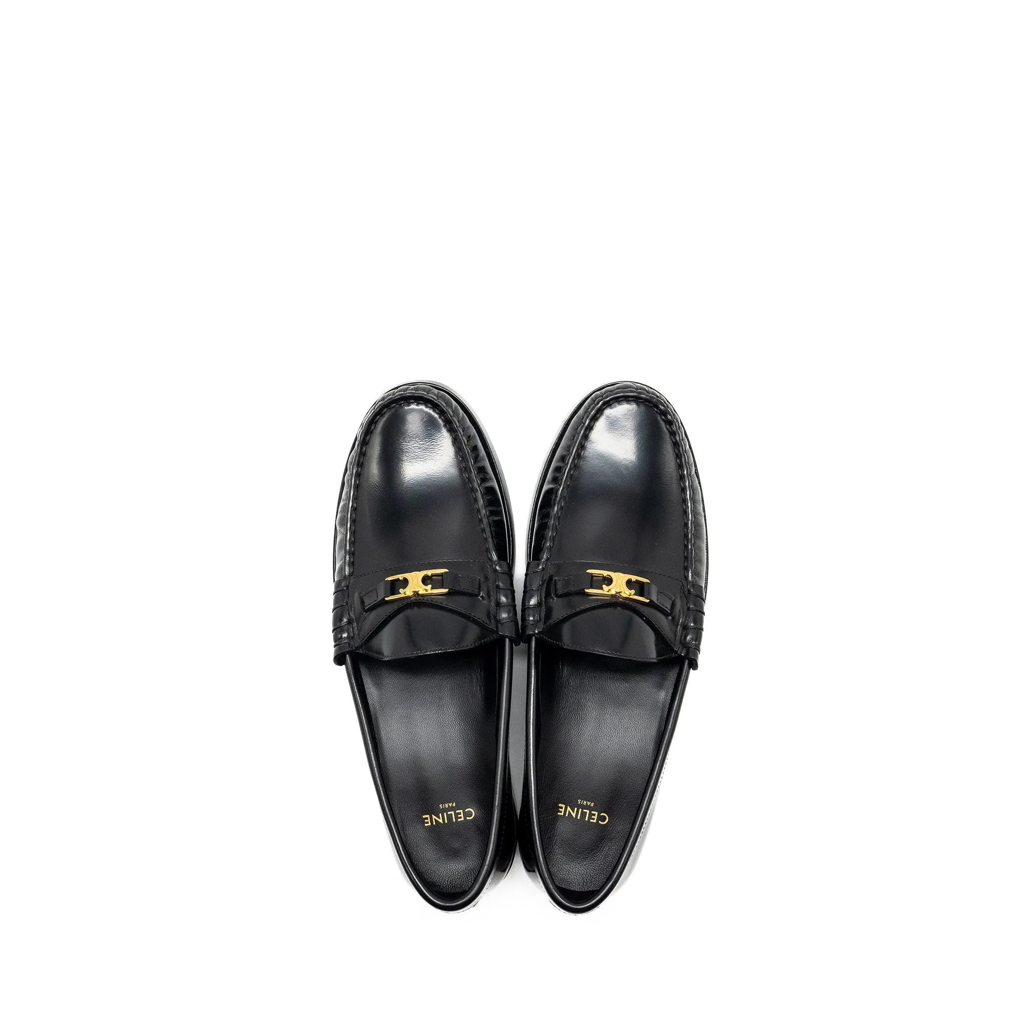 Celine Size 37 Triomphe Loafer Polished Calfskin Black