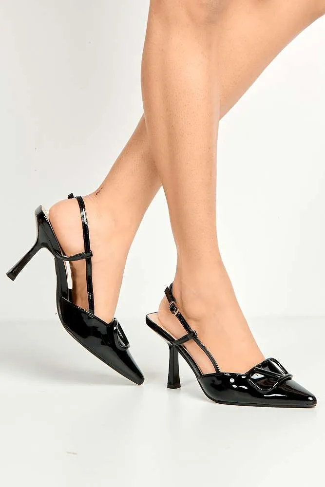 Cia Brooch Detail Slingback Court Shoes in Black