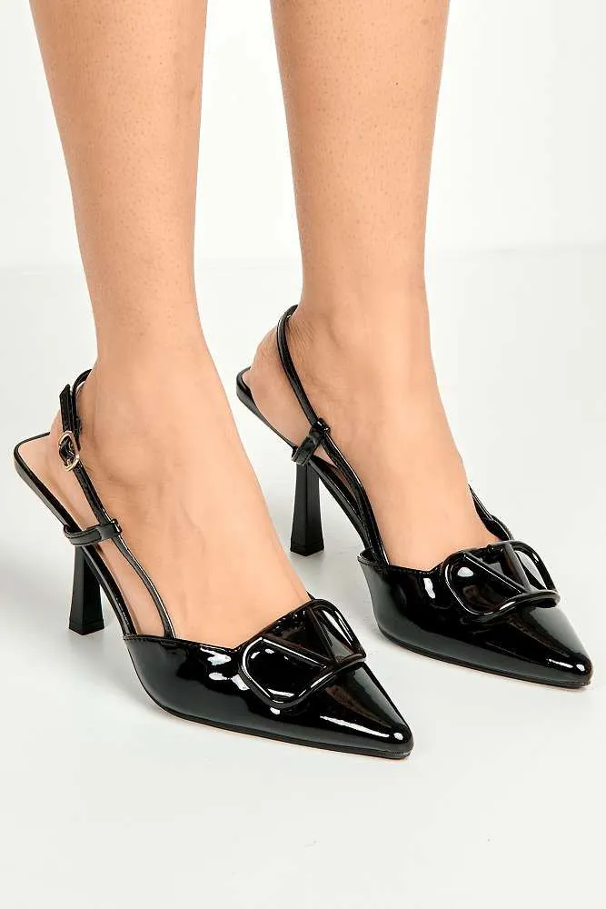 Cia Brooch Detail Slingback Court Shoes in Black