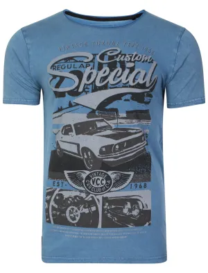 Customcar Motif T-Shirt in Vintage Blue - Dissident