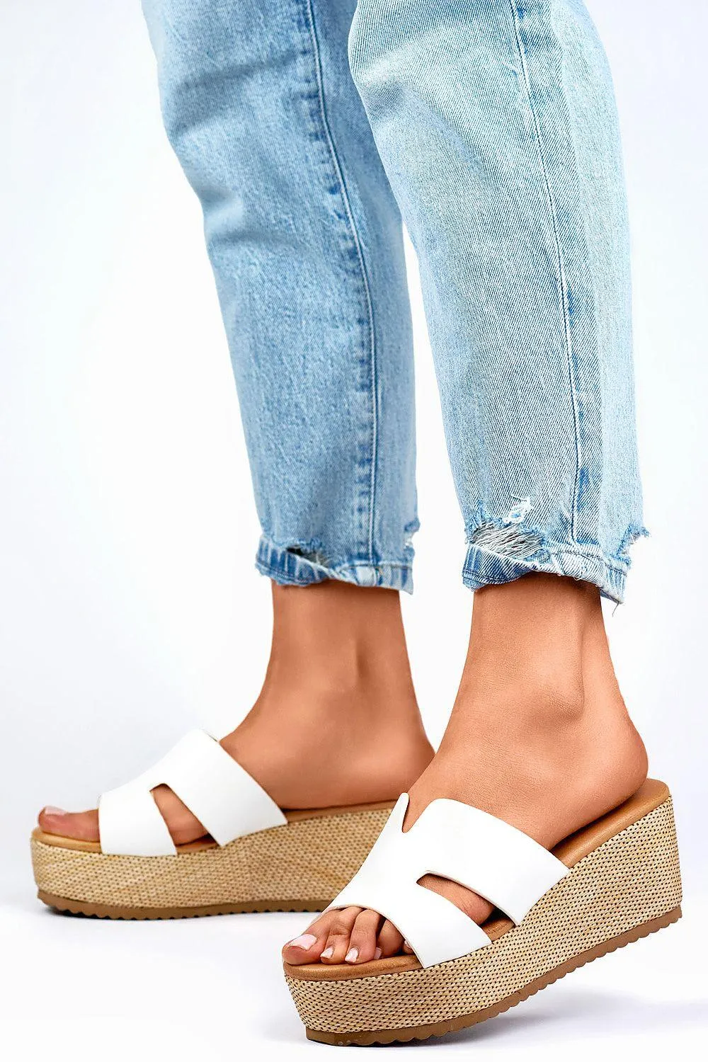 Eco Leather White Platform Wedge Sandals for Women