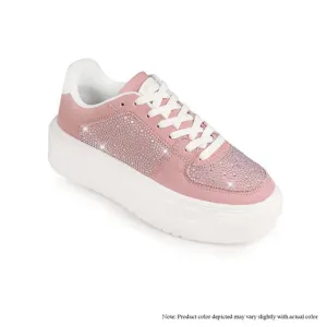 MARSEL-1 LACEUP RHINESTONE SNEAKERS - BLUSH