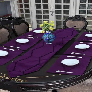 Moroco 7 Pcs Embroidered Table Runner Set Purple ( 6 Seater )