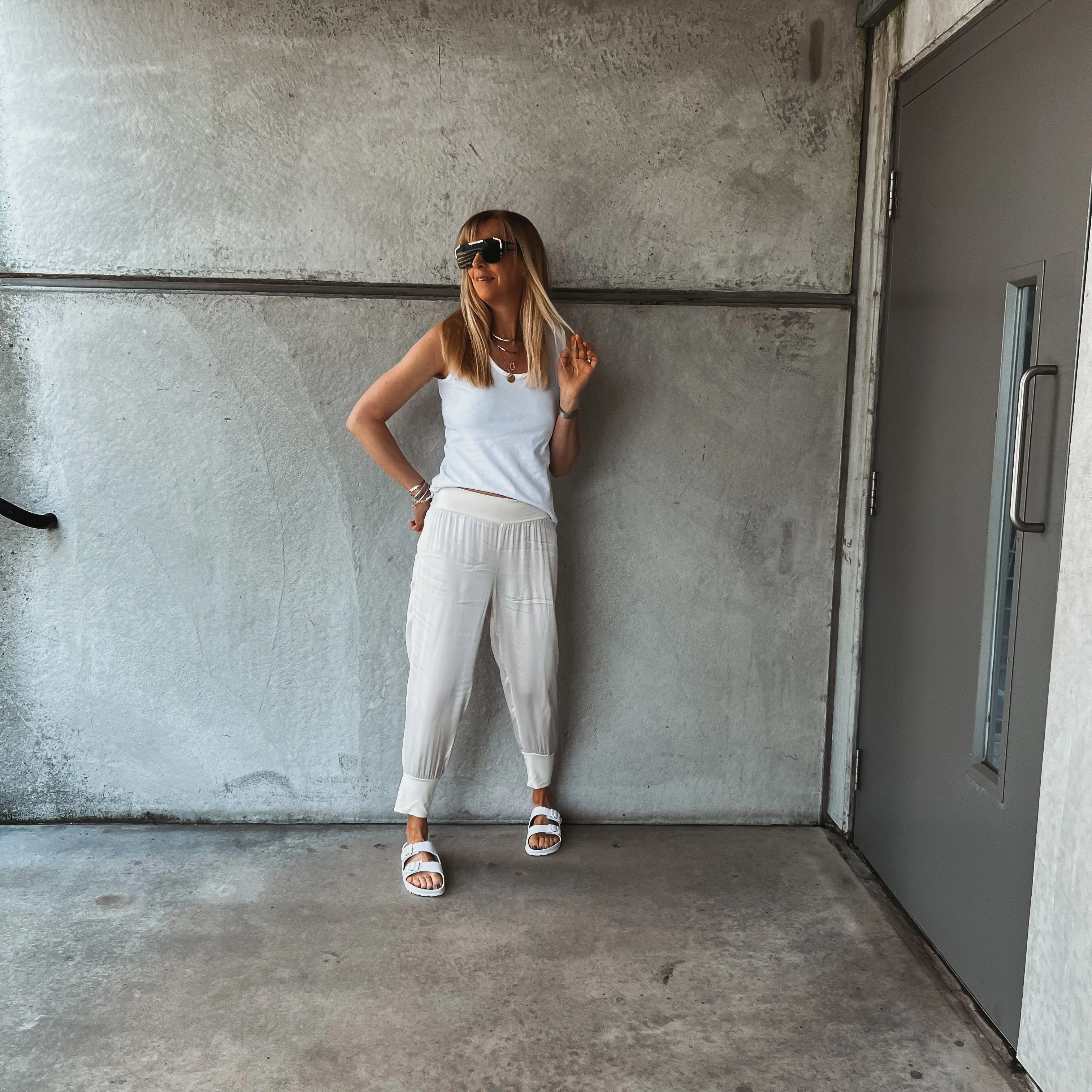 Napoli VINTAGE WHITE satin harem joggers