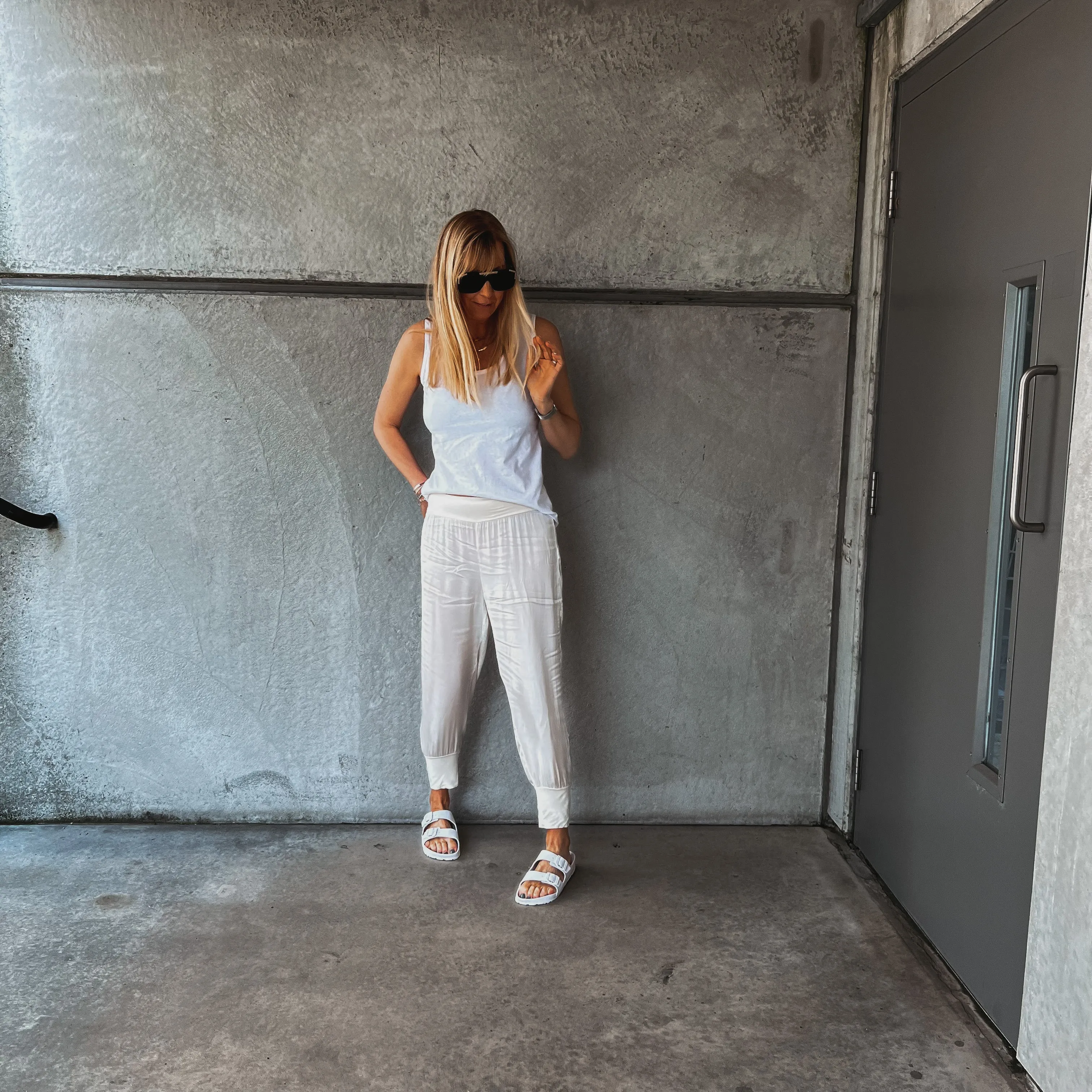 Napoli VINTAGE WHITE satin harem joggers