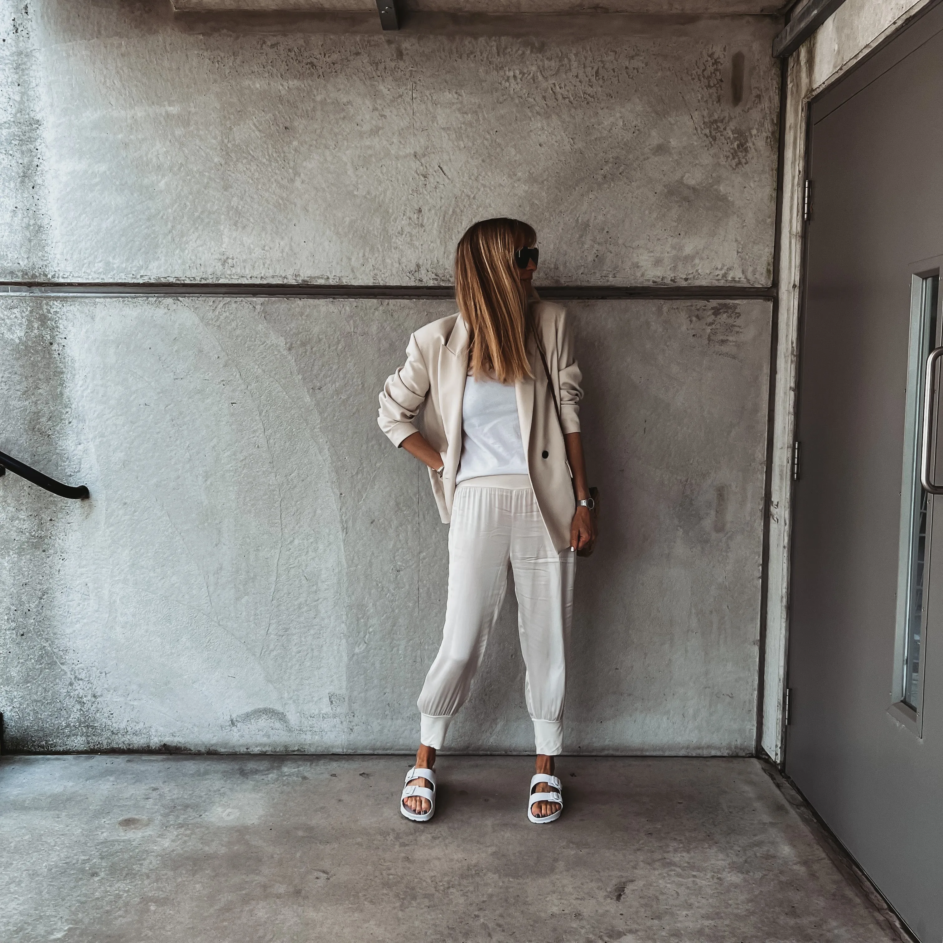 Napoli VINTAGE WHITE satin harem joggers