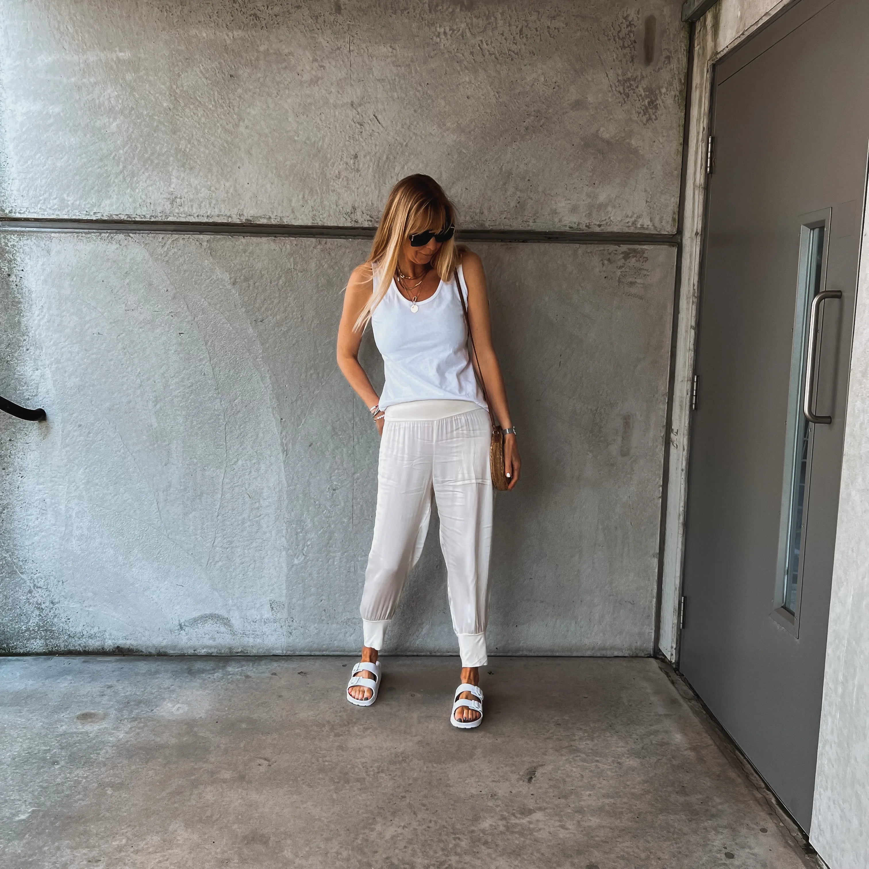 Napoli VINTAGE WHITE satin harem joggers