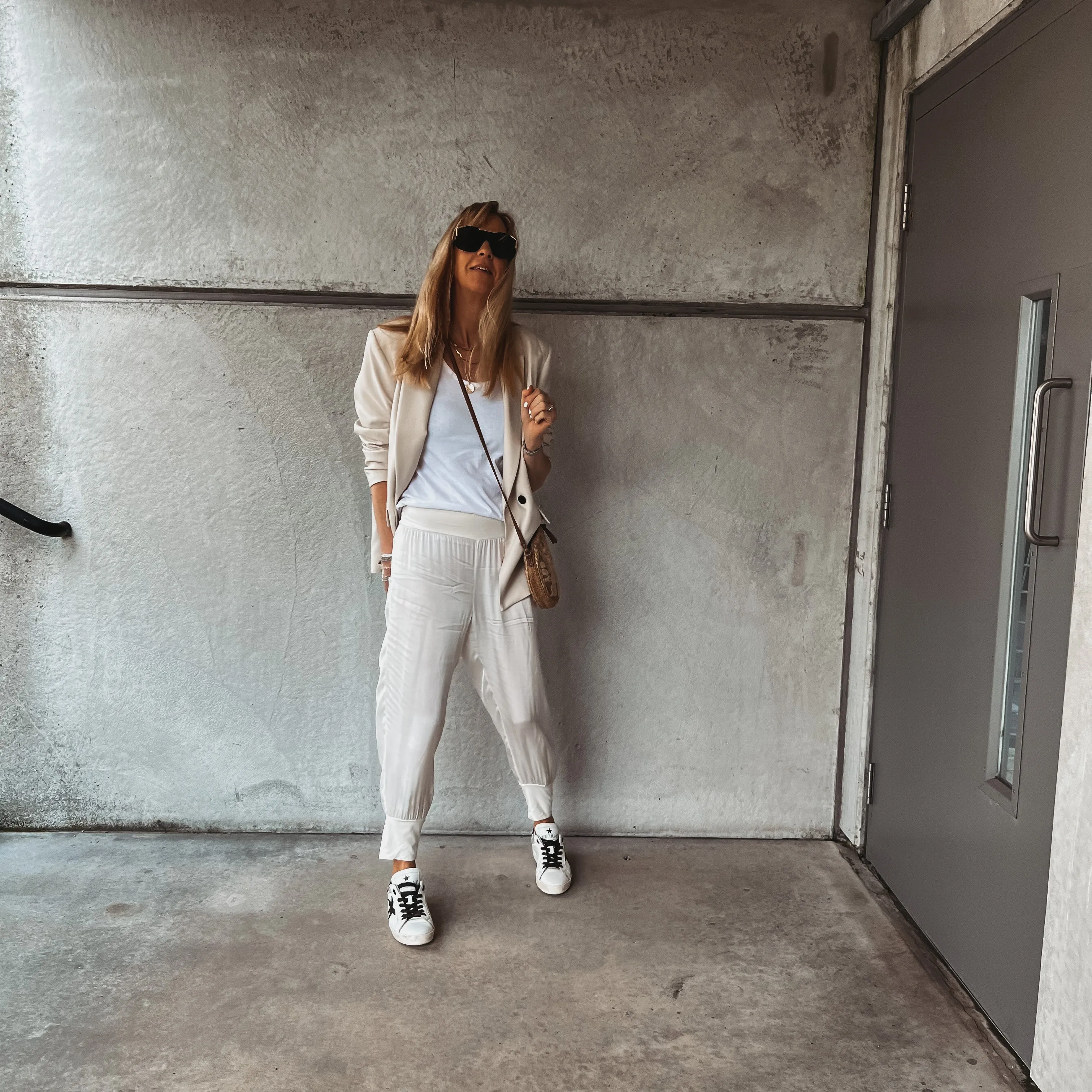 Napoli VINTAGE WHITE satin harem joggers