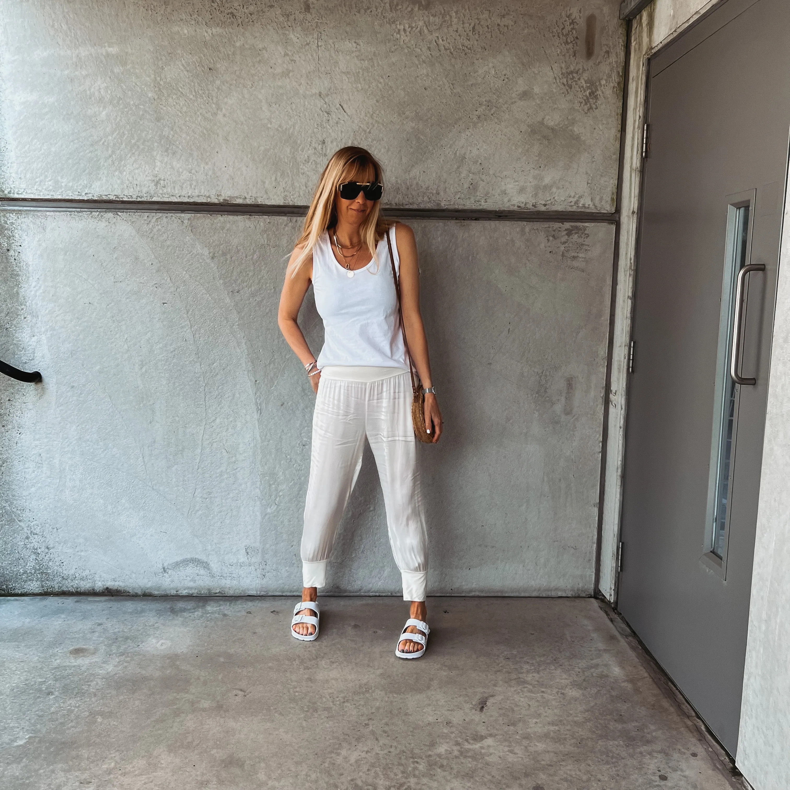 Napoli VINTAGE WHITE satin harem joggers