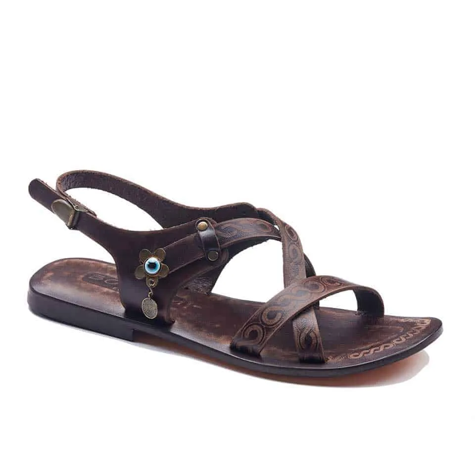 Open Toe Leather Sandals For Womens Evil Eye Bead