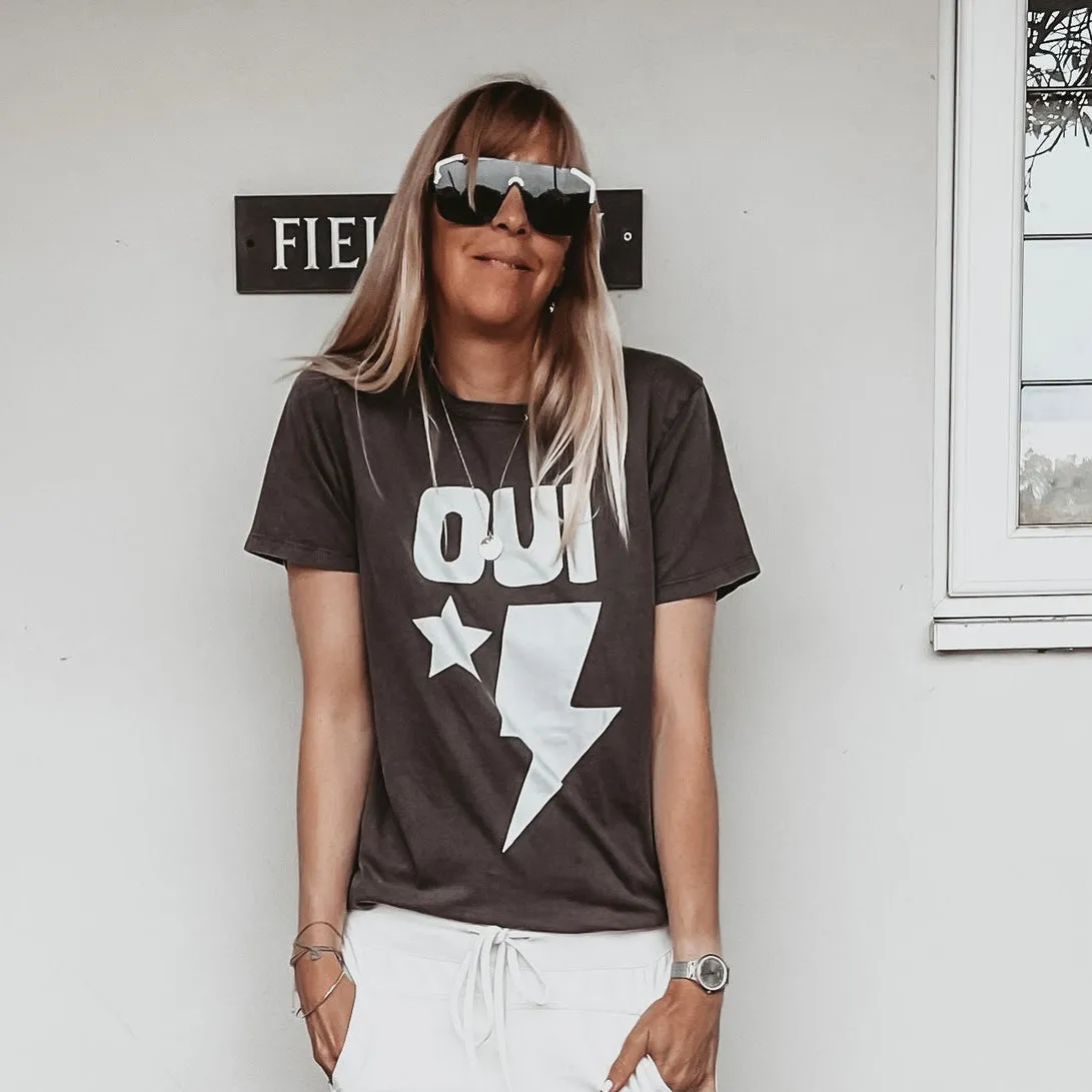 OUI star & strike vintage black tee *boyfriend fit*