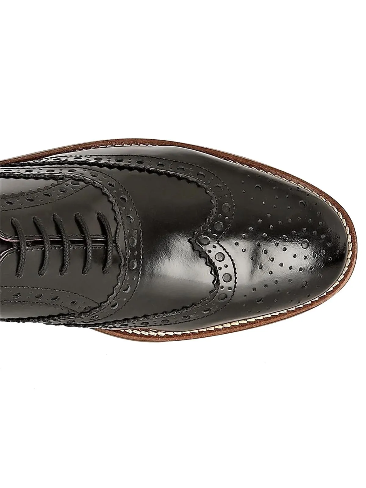 Polished Black Leather Vintage Style Brogue Shoes