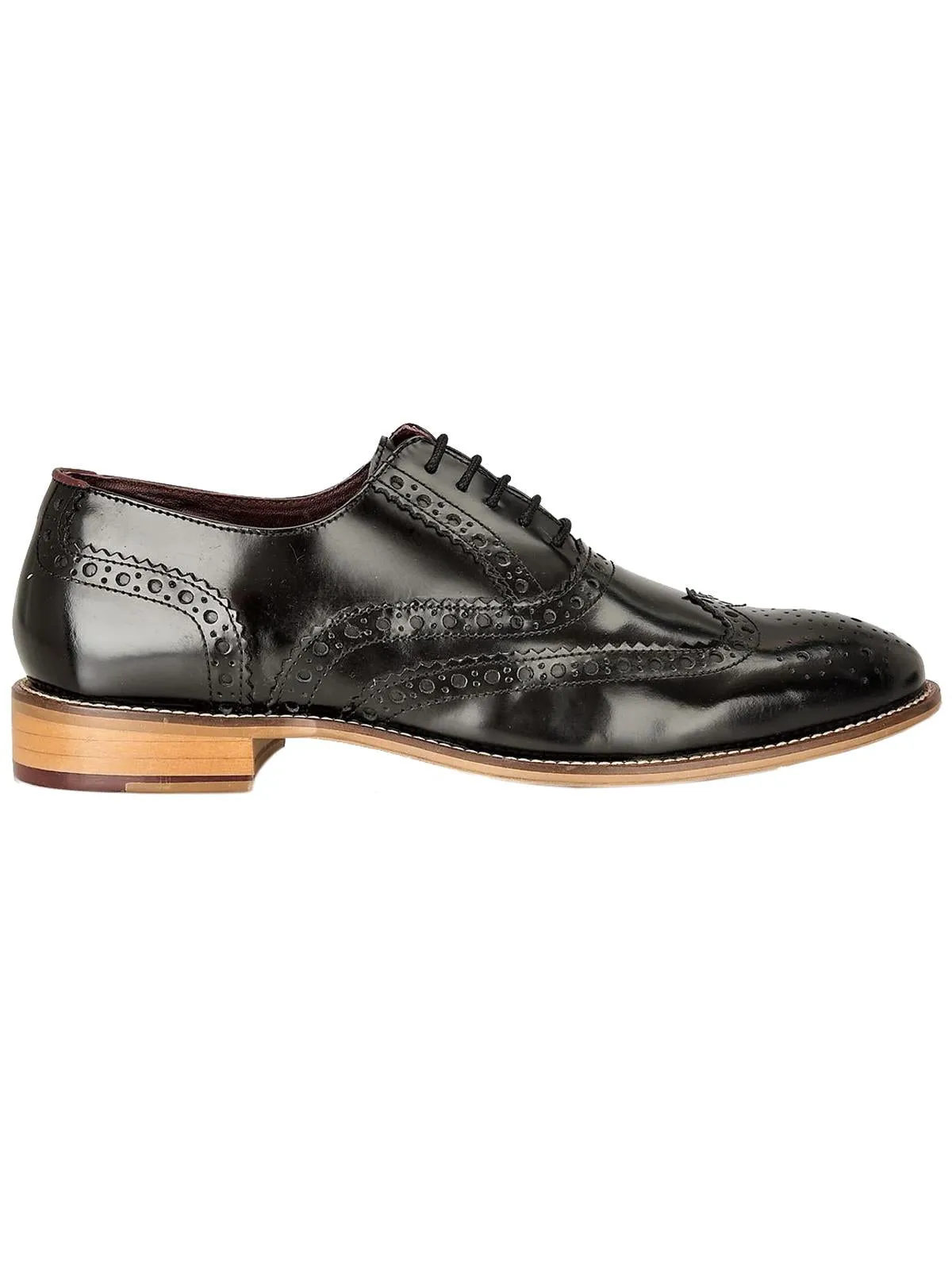 Polished Black Leather Vintage Style Brogue Shoes