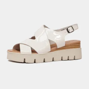 Riku Ivory Patent Leather Wedge Sandals