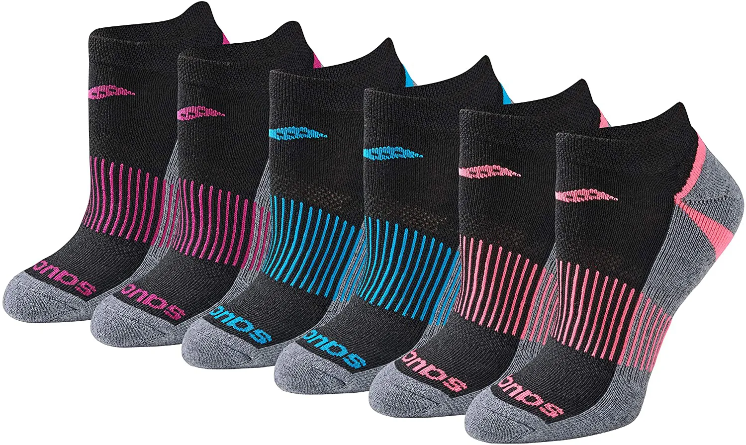 Saucony Women's Selective Cushion Performance No Show Athletic Sport Socks (6 & 12 Pairs)