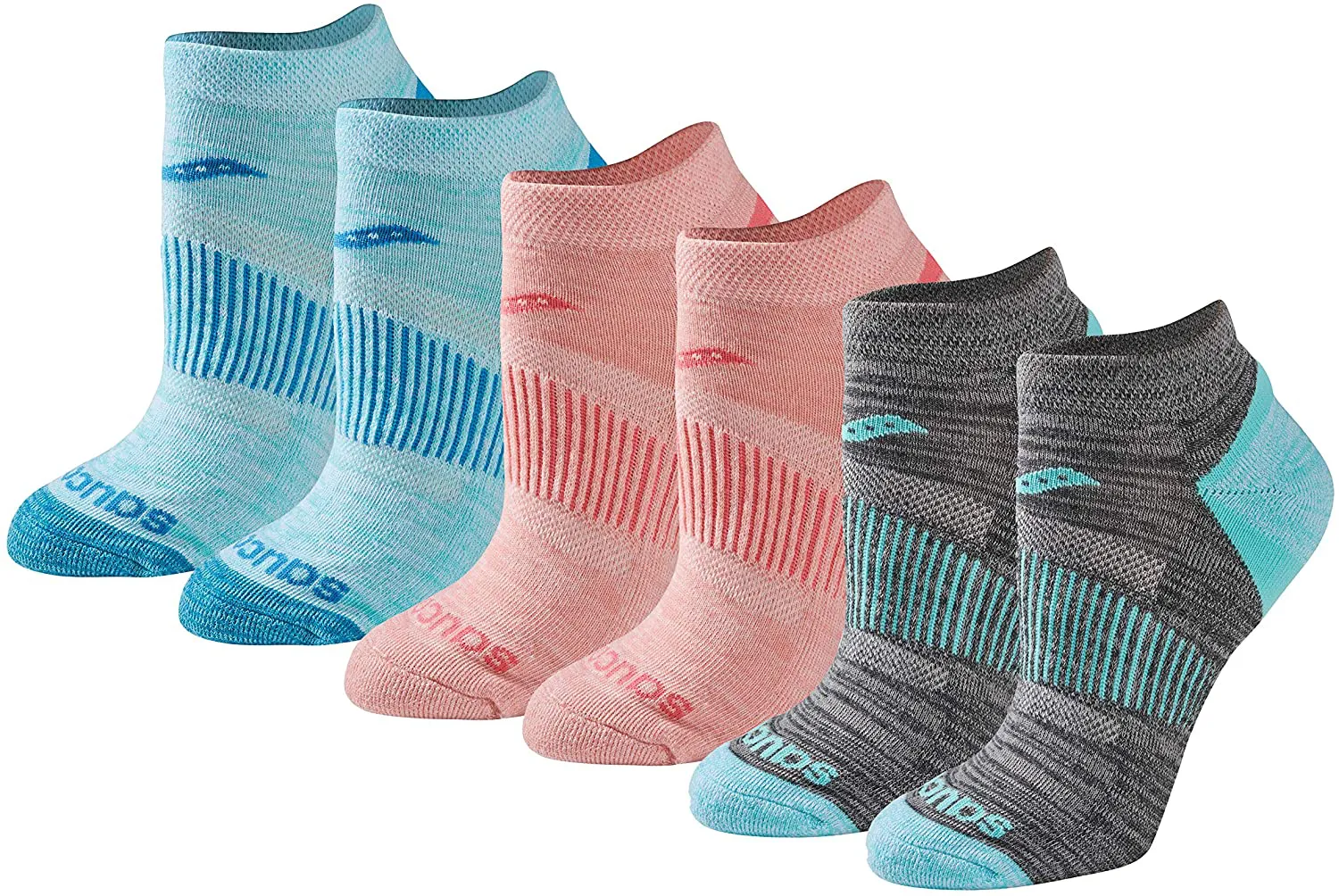 Saucony Women's Selective Cushion Performance No Show Athletic Sport Socks (6 & 12 Pairs)