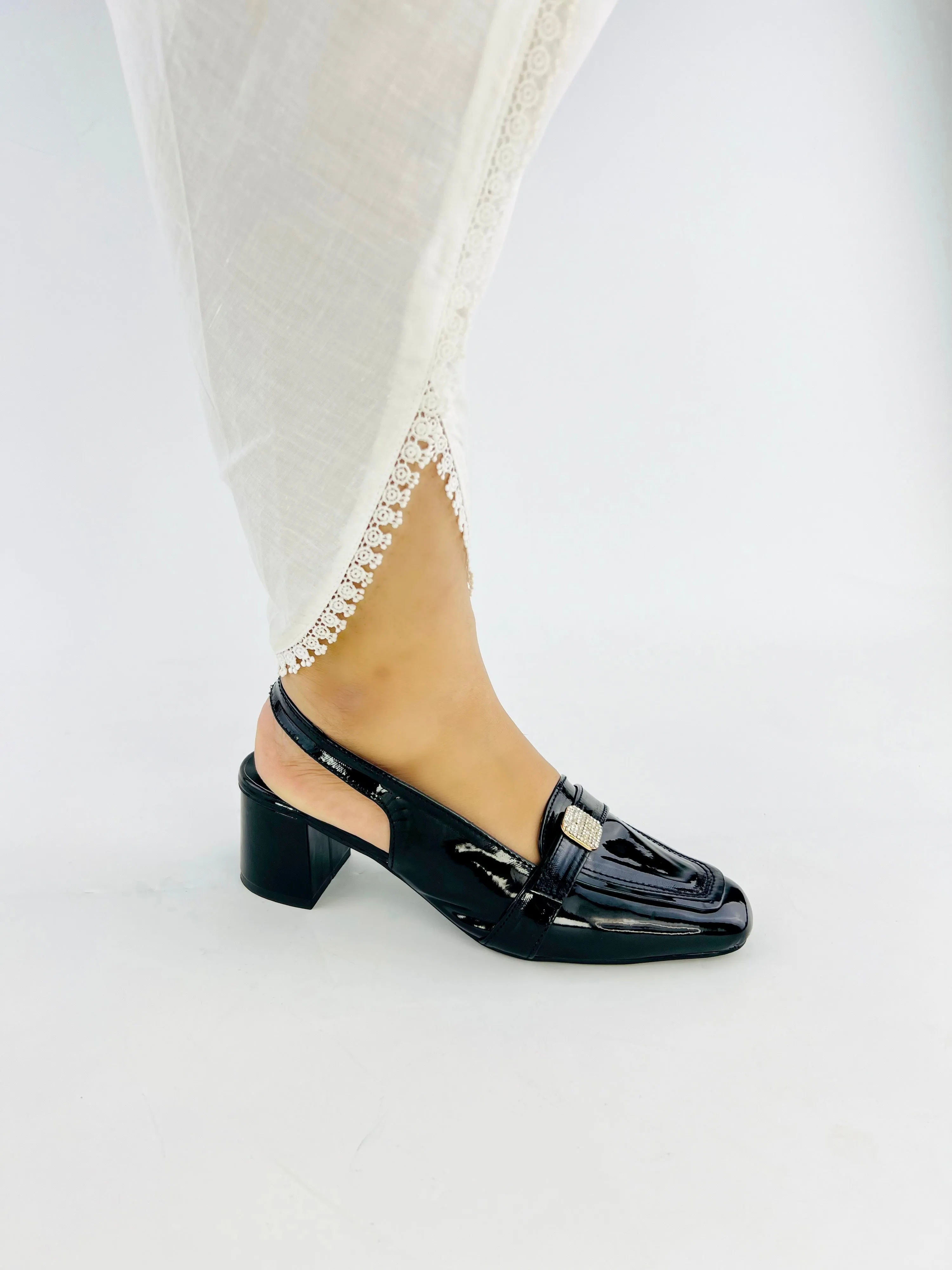 Spunkz Black Patent Leather Square Toe Block Heel Sandals