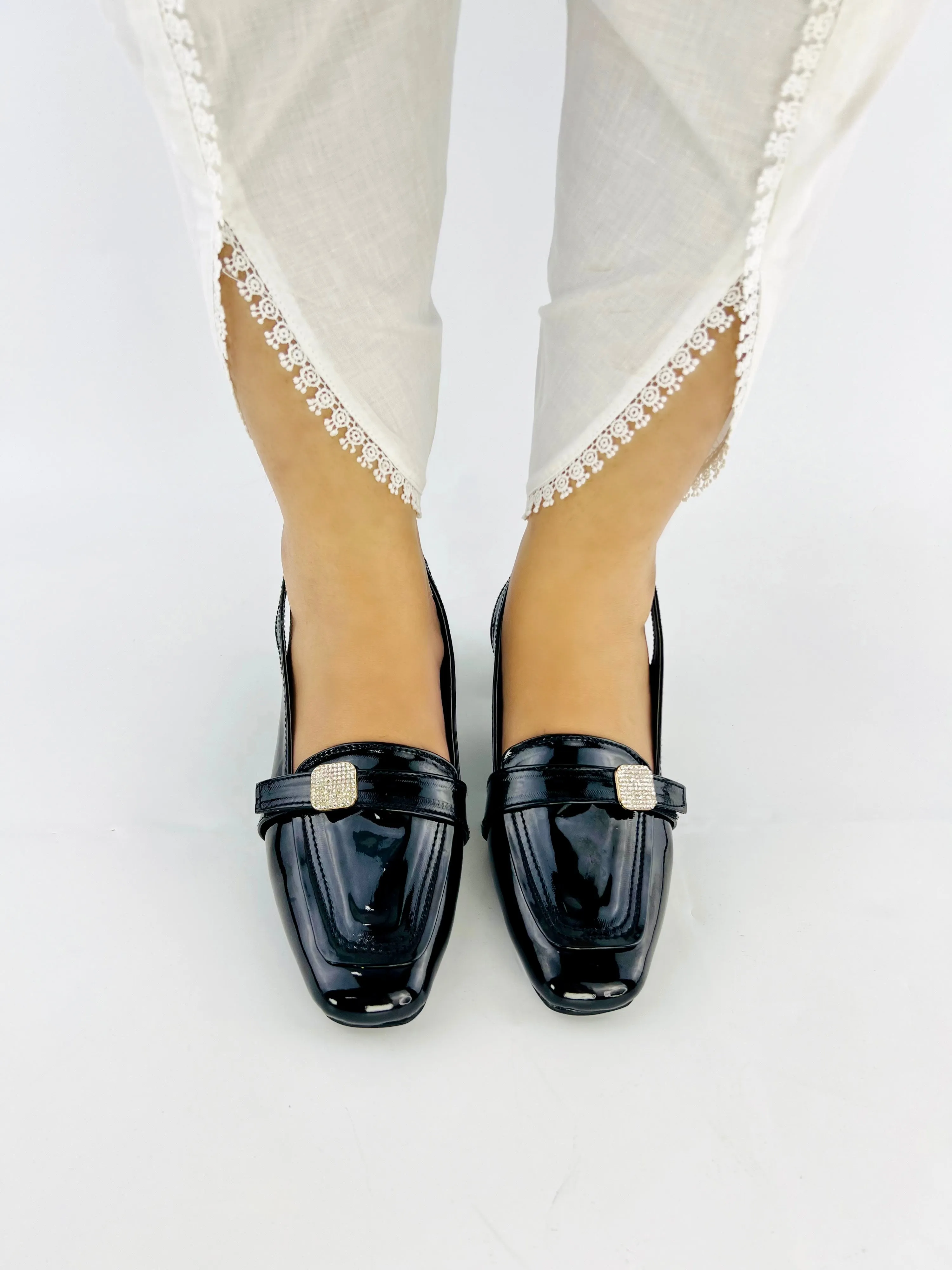 Spunkz Black Patent Leather Square Toe Block Heel Sandals