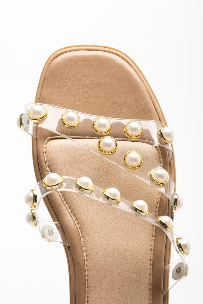 Studded Mule Sandal Natural and White