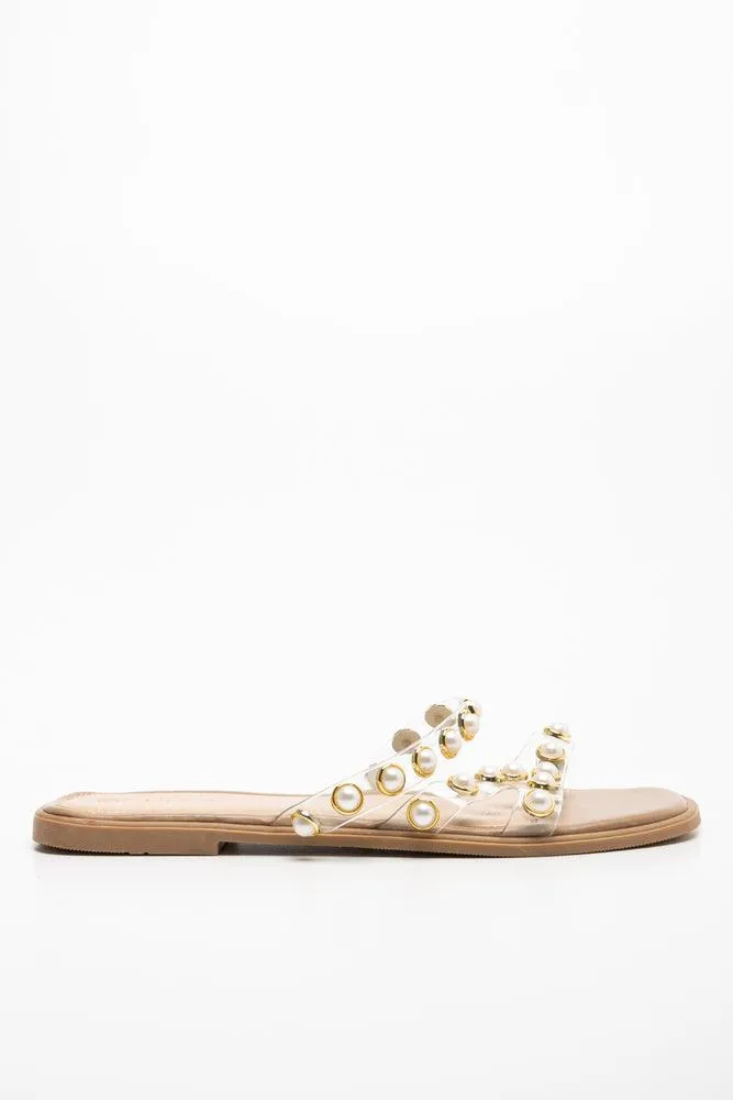 Studded Mule Sandal Natural and White