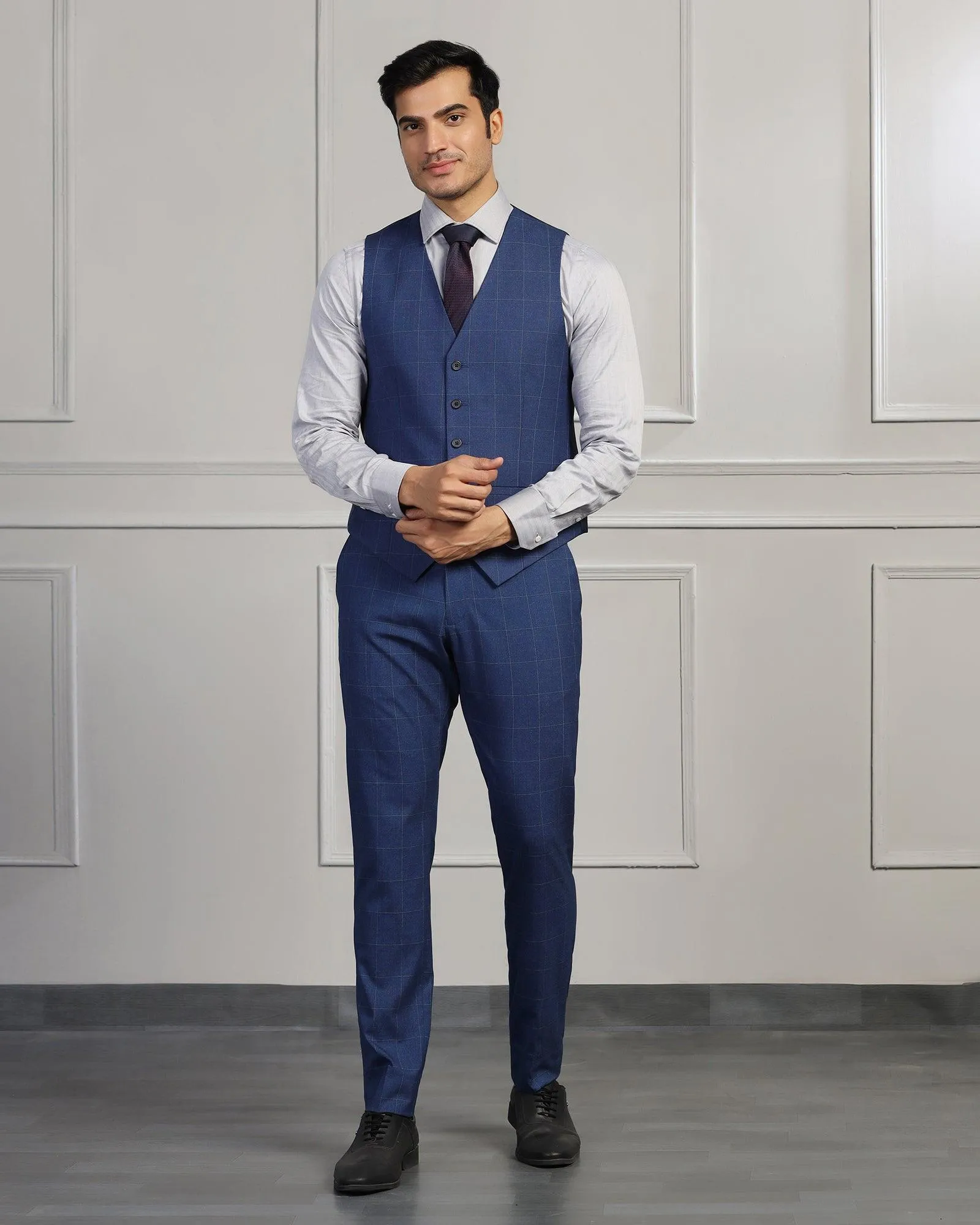 Three Piece Blue Check Formal Suit - Forex