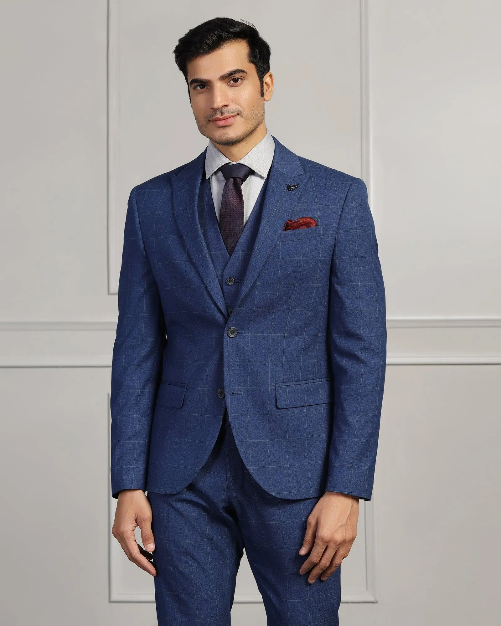 Three Piece Blue Check Formal Suit - Forex