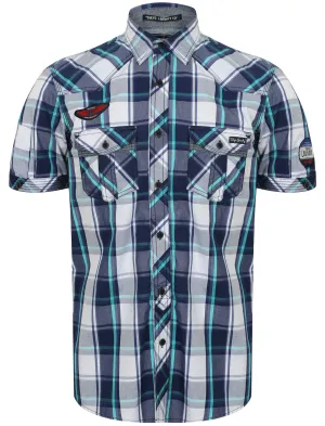 Toronto Short Sleeve Checked Shirt in Baltic Green - Tokyo Laundry