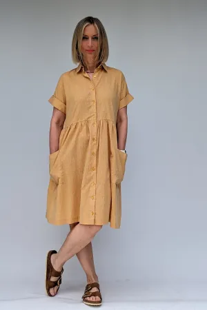 Vintage Summer Oversized Short Sleeve Honey Beige Dress