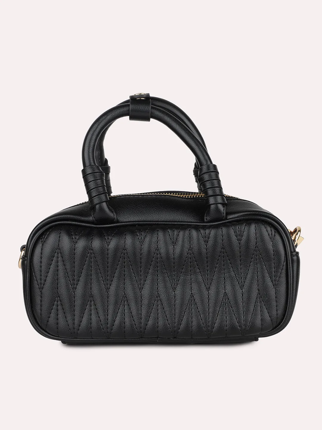 Women Black Solid Quilted Structured Mini Sling Bag