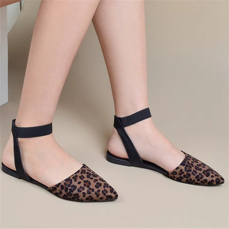 Women flat slingback side hollow closed toe print leopard sandals